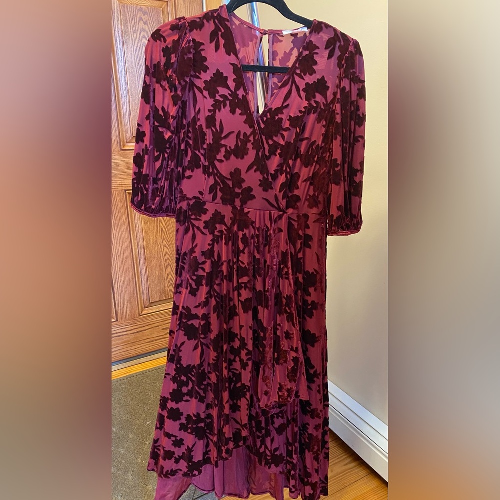 Calvin Klein faux wrap dress in burgundy